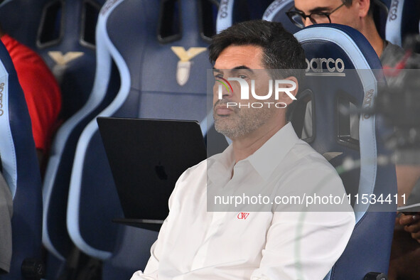 Paulo Fonseca coaches A.C. Milan during the 3rd day of the Serie A Championship between S.S. Lazio and A.C. Milan at the Olympic Stadium in...