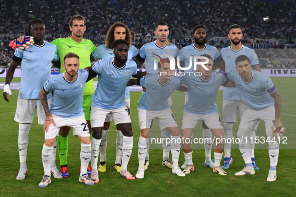 S.S. Lazio players pose for a team photo during the 3rd day of the Serie A Championship between S.S. Lazio and A.C. Milan at the Olympic Sta...