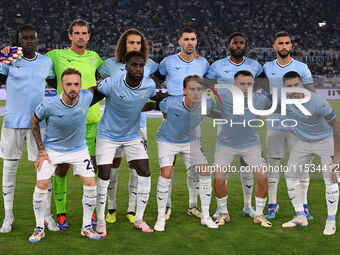 S.S. Lazio players pose for a team photo during the 3rd day of the Serie A Championship between S.S. Lazio and A.C. Milan at the Olympic Sta...