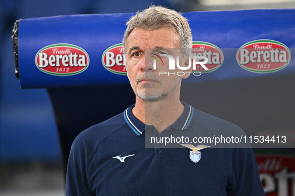 Marco Baroni coaches S.S. Lazio during the 3rd day of the Serie A Championship between S.S. Lazio and A.C. Milan at the Olympic Stadium in R...