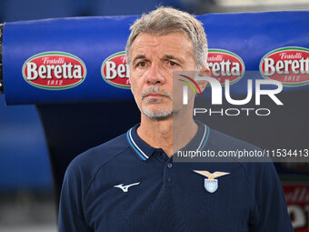 Marco Baroni coaches S.S. Lazio during the 3rd day of the Serie A Championship between S.S. Lazio and A.C. Milan at the Olympic Stadium in R...