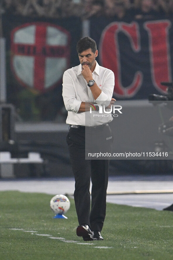 Paulo Fonseca coaches A.C. Milan during the 3rd day of the Serie A Championship between S.S. Lazio and A.C. Milan at the Olympic Stadium in...