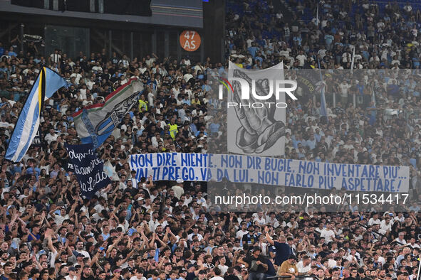 Supporters of S.S. Lazio during the 3rd day of the Serie A Championship between S.S. Lazio and A.C. Milan at the Olympic Stadium in Rome, It...