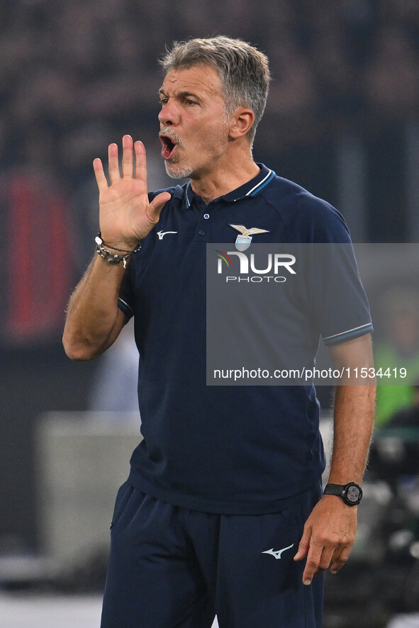 Marco Baroni coaches S.S. Lazio during the 3rd day of the Serie A Championship between S.S. Lazio and A.C. Milan at the Olympic Stadium in R...