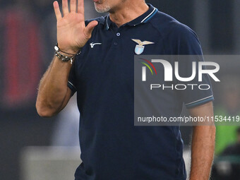 Marco Baroni coaches S.S. Lazio during the 3rd day of the Serie A Championship between S.S. Lazio and A.C. Milan at the Olympic Stadium in R...