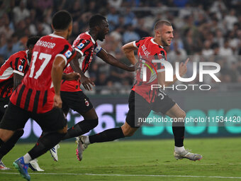 Strahinja Pavlovic of A.C. Milan celebrates after scoring the goal of 0-1 during the 3rd day of the Serie A Championship between S.S. Lazio...