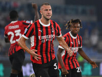 Strahinja Pavlovic of A.C. Milan celebrates after scoring the goal of 0-1 during the 3rd day of the Serie A Championship between S.S. Lazio...