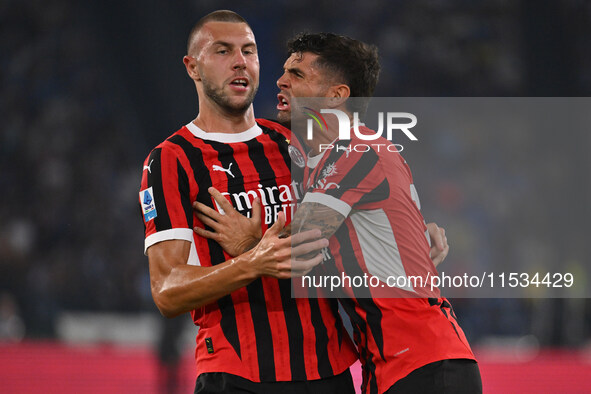 Strahinja Pavlovic of A.C. Milan celebrates after scoring the goal of 0-1 during the 3rd day of the Serie A Championship between S.S. Lazio...