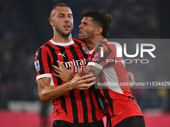 Strahinja Pavlovic of A.C. Milan celebrates after scoring the goal of 0-1 during the 3rd day of the Serie A Championship between S.S. Lazio...