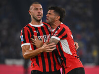 Strahinja Pavlovic of A.C. Milan celebrates after scoring the goal of 0-1 during the 3rd day of the Serie A Championship between S.S. Lazio...