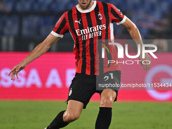 Strahinja Pavlovic of A.C. Milan during the 3rd day of the Serie A Championship between S.S. Lazio and A.C. Milan at the Olympic Stadium in...