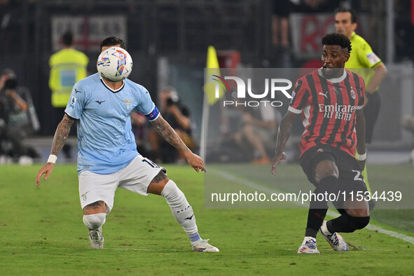 Mattia Zaccagni of S.S. Lazio and Emerson of A.C. Milan during the 3rd day of the Serie A Championship between S.S. Lazio and A.C. Milan at...