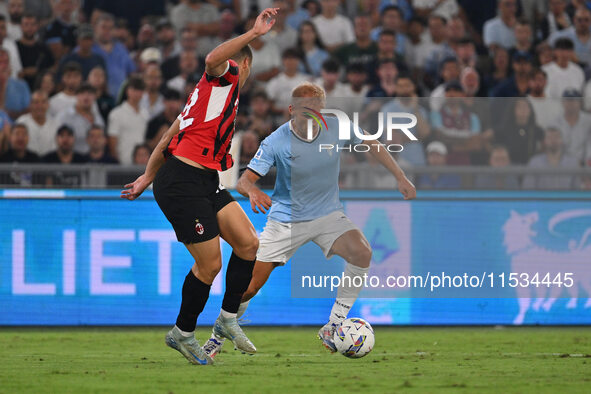 Filippo Terracciano of A.C. Milan and Gustav Isaksen of S.S. Lazio during the 3rd day of the Serie A Championship between S.S. Lazio and A.C...