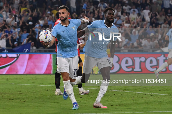 During the third day of the Serie A Championship between S.S. Lazio and A.C. Milan at the Olympic Stadium in Rome, Italy, on August 31, 2024...