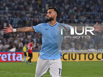 Valentin Castellanos of S.S. Lazio celebrates after scoring the goal to make it 1-1 during the 3rd day of the Serie A Championship between S...