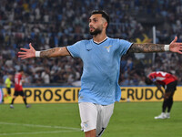 Valentin Castellanos of S.S. Lazio celebrates after scoring the goal to make it 1-1 during the 3rd day of the Serie A Championship between S...