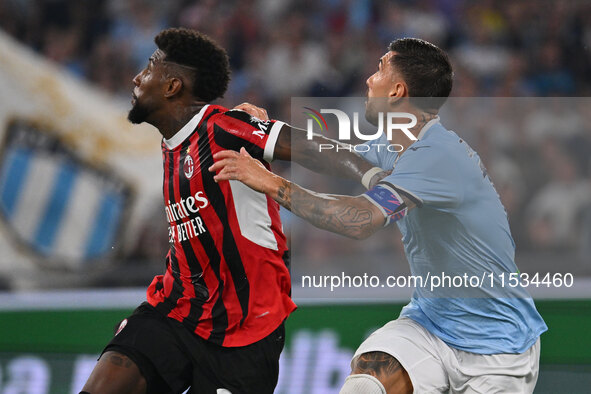 Emerson of A.C. Milan and Mattia Zaccagni of S.S. Lazio during the 3rd day of the Serie A Championship between S.S. Lazio and A.C. Milan at...