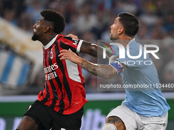 Emerson of A.C. Milan and Mattia Zaccagni of S.S. Lazio during the 3rd day of the Serie A Championship between S.S. Lazio and A.C. Milan at...