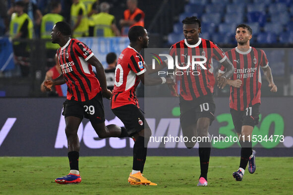 Rafael Leao of A.C. Milan celebrates after scoring the goal to make it 2-2 during the 3rd day of the Serie A Championship between S.S. Lazio...