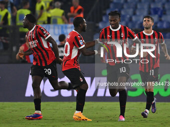 Rafael Leao of A.C. Milan celebrates after scoring the goal to make it 2-2 during the 3rd day of the Serie A Championship between S.S. Lazio...