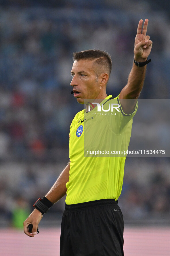 Referee Davide Massa officiates the 3rd day of the Serie A Championship between S.S. Lazio and A.C. Milan at the Olympic Stadium in Rome, It...