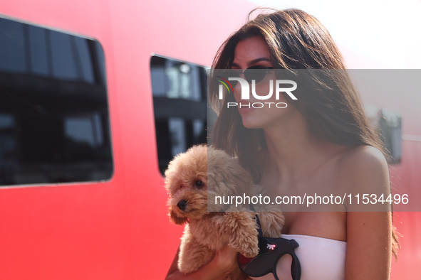 Kika Cerqueira Gomes with dog Simba before the Formula 1 Italian Grand Prix at Autodromo Nazionale di Monza in Monza, Italy on September 1,...