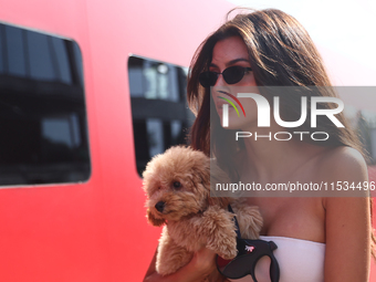 Kika Cerqueira Gomes with dog Simba before the Formula 1 Italian Grand Prix at Autodromo Nazionale di Monza in Monza, Italy on September 1,...