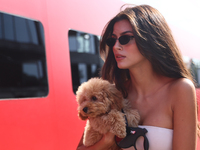 Kika Cerqueira Gomes with dog Simba before the Formula 1 Italian Grand Prix at Autodromo Nazionale di Monza in Monza, Italy on September 1,...