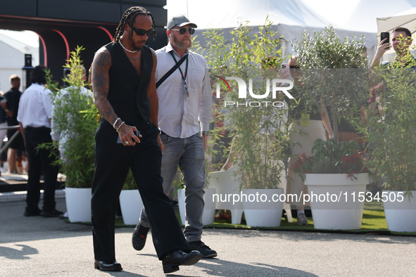 Lewis Hamilton of Mercedes before the Formula 1 Italian Grand Prix at Autodromo Nazionale di Monza in Monza, Italy on September 1, 2024. 