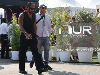 Lewis Hamilton of Mercedes before the Formula 1 Italian Grand Prix at Autodromo Nazionale di Monza in Monza, Italy on September 1, 2024. (