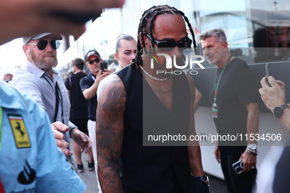 Lewis Hamilton of Mercedes before the Formula 1 Italian Grand Prix at Autodromo Nazionale di Monza in Monza, Italy on September 1, 2024. 