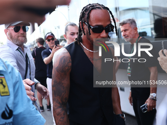 Lewis Hamilton of Mercedes before the Formula 1 Italian Grand Prix at Autodromo Nazionale di Monza in Monza, Italy on September 1, 2024. (