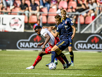 FC Utrecht player Noah Ohio and FC Twente player Mathias Kjolo during the match between Utrecht and Twente at Stadium Galgenwaard for the Du...