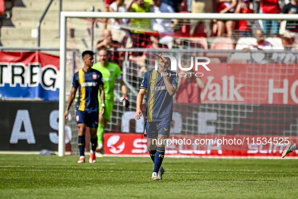 FC Twente player Sem Steijn is disappointed after the goal of FC Utrecht player Jens Toornstra, making the score 1-1, during the match betwe...