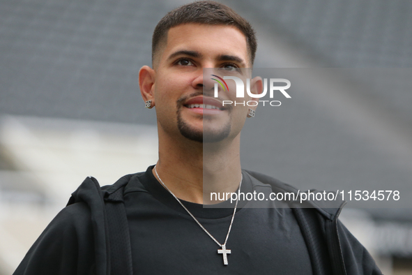 Newcastle United's Bruno Guimaraes during the Premier League match between Newcastle United and Tottenham Hotspur at St. James's Park in New...