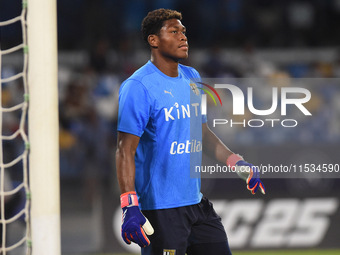 Zion Suzuki of Parma Calcio warms up before the Serie A match between SSC Napoli and Parma Calcio at Stadio Diego Armando Maradona Naples It...