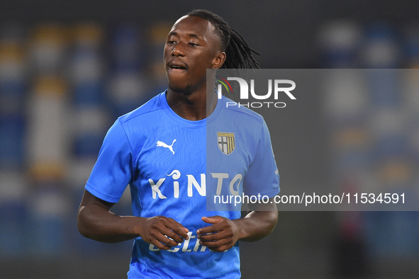 Woyo Coulibaly of Parma Calcio warms up before the Serie A match between SSC Napoli and Parma Calcio at Stadio Diego Armando Maradona Naples...