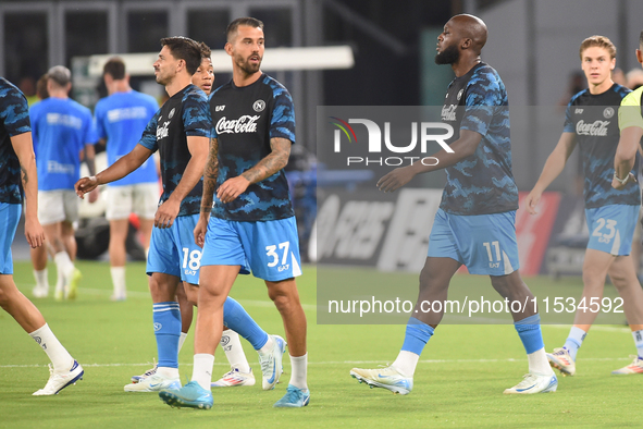 Romelu Lukaku of SSC Napoli warms up before the Serie A match between SSC Napoli and Parma Calcio at Stadio Diego Armando Maradona Naples It...