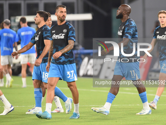 Romelu Lukaku of SSC Napoli warms up before the Serie A match between SSC Napoli and Parma Calcio at Stadio Diego Armando Maradona Naples It...