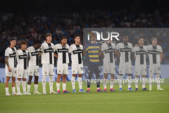 Players of Parma Calcio line up for a team photo during the Serie A match between SSC Napoli and Parma Calcio at Stadio Diego Armando Marado...