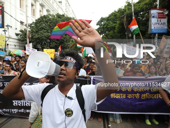 Citizens take part in a protest march in Kolkata, India, on September 1, 2024, against the rape and murder of a PGT doctor. (