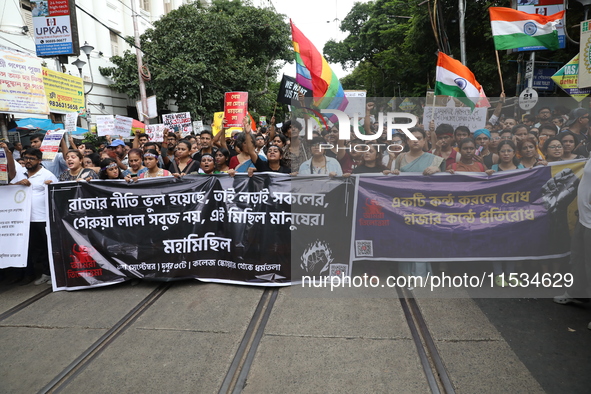 Citizens take part in a protest march in Kolkata, India, on September 1, 2024, against the rape and murder of a PGT doctor. 