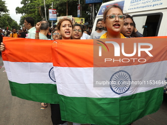 Citizens take part in a protest march in Kolkata, India, on September 1, 2024, against the rape and murder of a PGT doctor. (