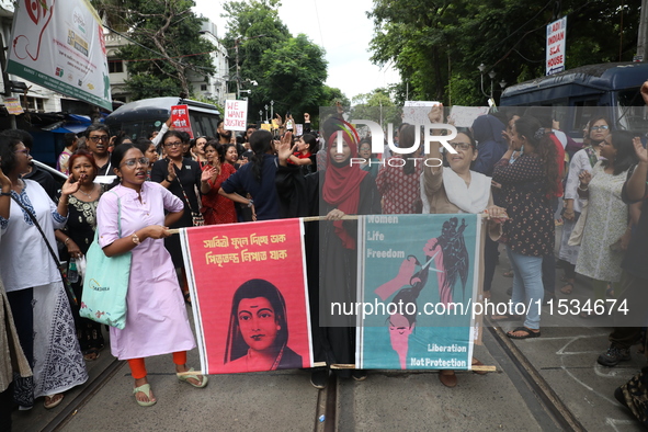 Citizens take part in a protest march in Kolkata, India, on September 1, 2024, against the rape and murder of a PGT doctor. 