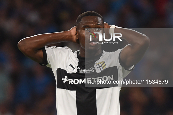 Ange-Yoan Bonny of Parma Calcio looks dejected during the Serie A match between SSC Napoli and Parma Calcio at Stadio Diego Armando Maradona...