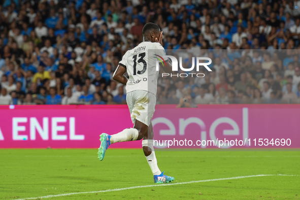 Ange-Yoan Bonny of Parma Calcio celebrates after scoring during the Serie A match between SSC Napoli and Parma Calcio at Stadio Diego Armand...