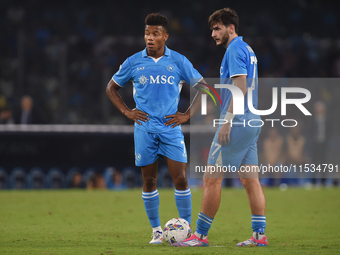 David Neres and Khvicha Kvaratskhelia of SSC Napoli during the Serie A match between SSC Napoli and Parma Calcio at Stadio Diego Armando Mar...