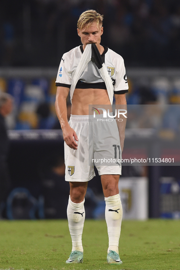 Pontus Almqvist of Parma Calcio looks dejected during the Serie A match between SSC Napoli and Parma Calcio at Stadio Diego Armando Maradona...