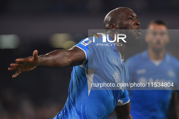 Romelu Lukaku of SSC Napoli celebrates after scoring during the Serie A match between SSC Napoli and Parma Calcio at Stadio Diego Armando Ma...