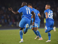 Romelu Lukaku of SSC Napoli celebrates with team mates after scoring during the Serie A match between SSC Napoli and Parma Calcio at Stadio...